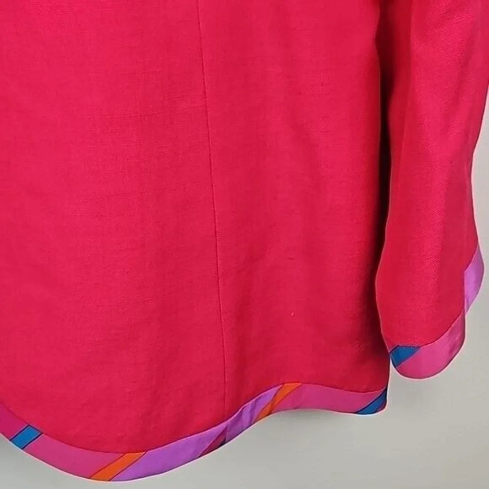 Vintage Anne Crimmins‎ for UMI Hot Pink Bold Stripes Jacket Skirt Suit Size 8